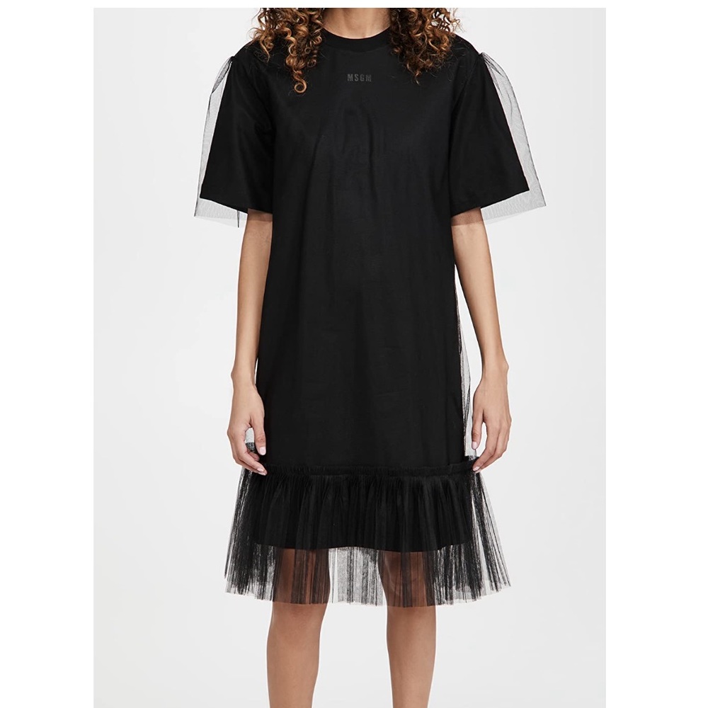 MSGM Black Tulle Trim Dress